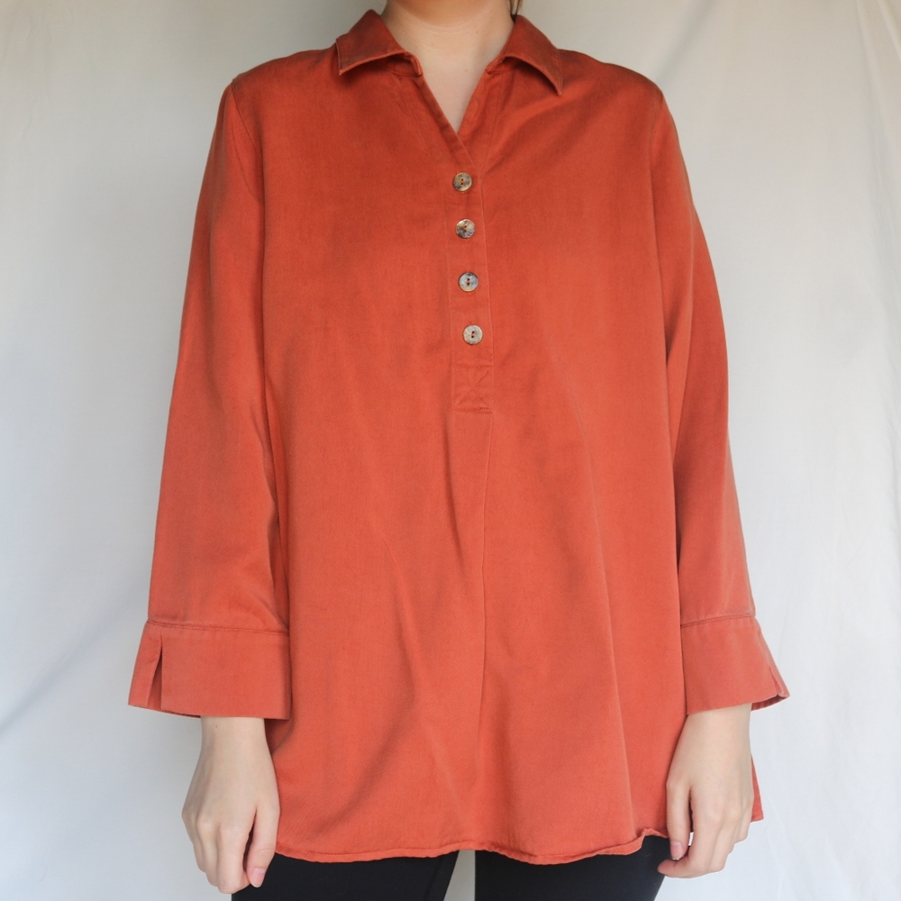 Rust Orange Button Up Tunic Blouse - image 1